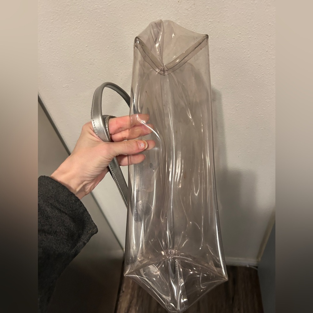 LONGCHAMP RARE Le Pliage Transparent Vinyl XL Tote Bag Silver Leather Ltd Ed. - Picture 13 of 16